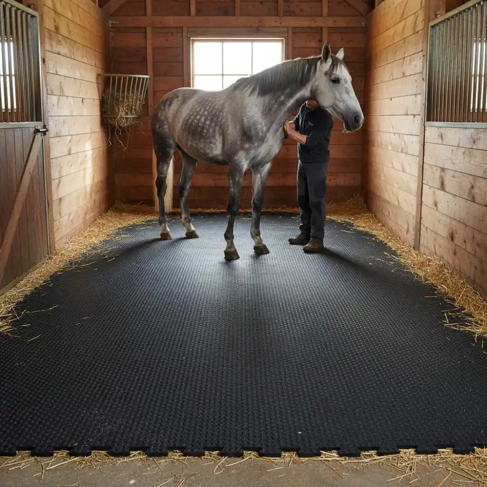 Non-slip Horse Stall Mats for improved horse comfort and easy stable maintenance.