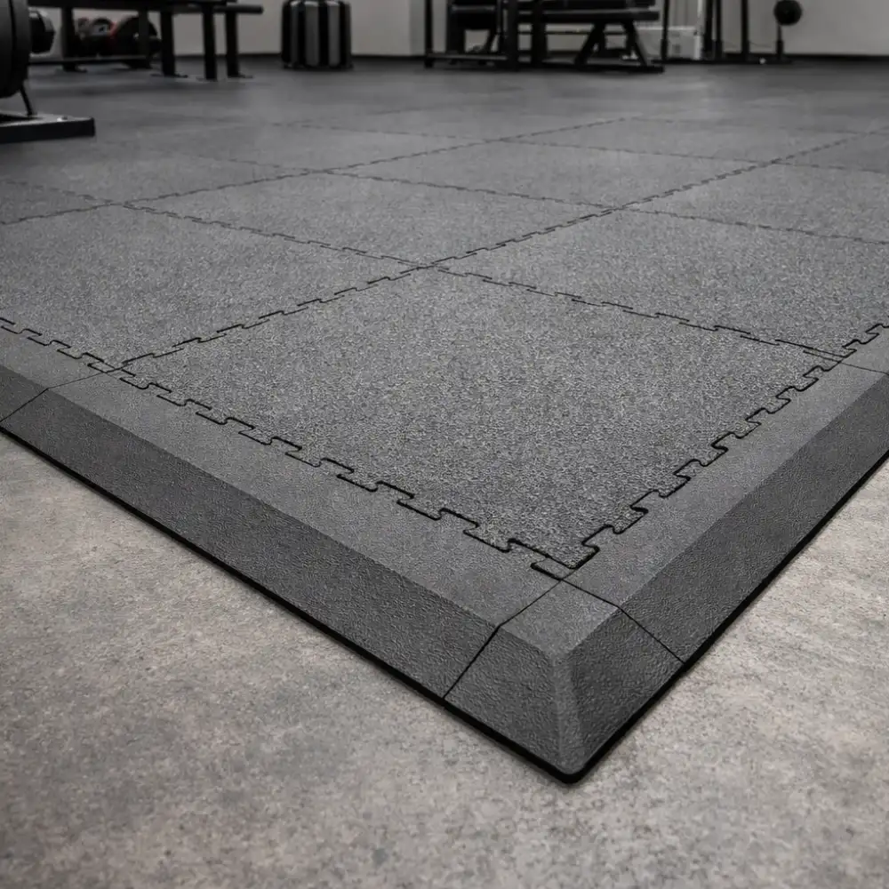 Premium Interlocking Rubber Mats puzzle floor tiles for gym fitness studio garage and home workout.