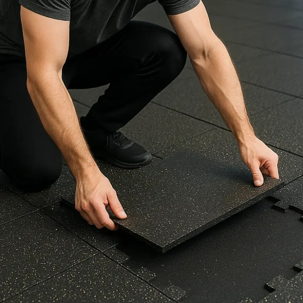 Modern rubber floor tiles offering durability, comfort and easy floor maintenance solutions