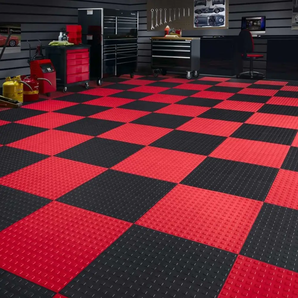 Rubber tile garage flooring Dubai for auto workshop.