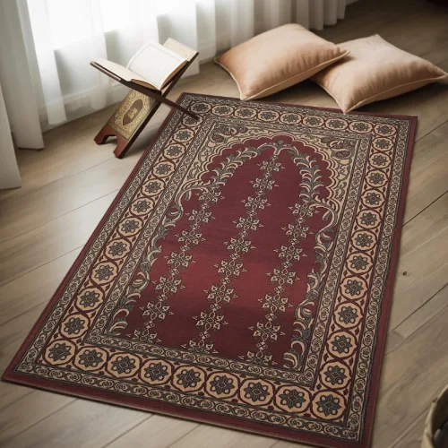 Completed delivered prayer mats Dubai project with soft velvet mats and traditional Islamic patterns.