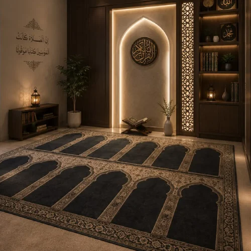 Personalized or Custom Prayer Mats designed with premium materials and unique Islamic artwork for Salah.