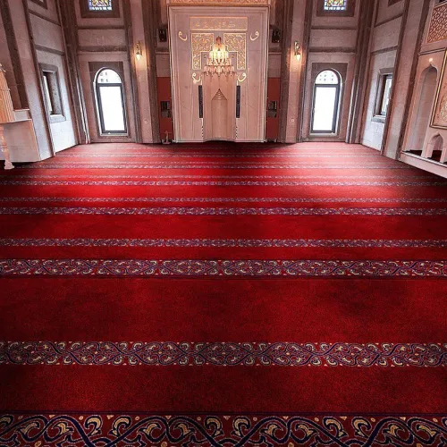 Successful prayer mats Dubai installation project with premium Islamic designs for a mosque prayer hall.