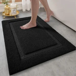 Black Bath Mats with quick-dry fabric to keep bathroom floors fresh and moisture free