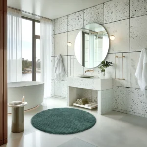 Round Bath Mat in soft microfiber with plush texture for everyday bathroom comfort