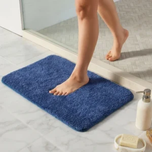 Soft blue bathroom rug with plush texture and anti-skid backing for everyday comfort
