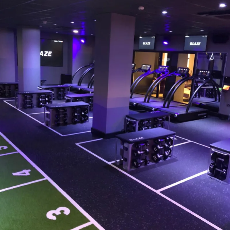 Heavy-duty gym flooring project completed in Dubai using durable rubber flooring for weightlifting, strength training and high-impact exercise areas.